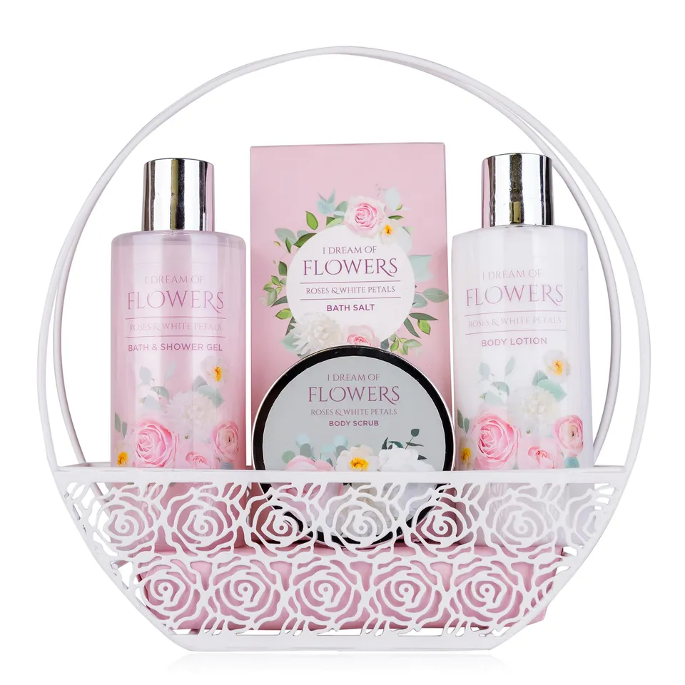 accentra-dream-of-flowers-wellness-set-roses-white-petals-im-drahtkorb-duschgel- image 1