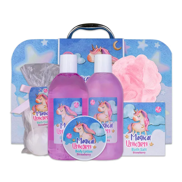 accentra-einhorn-geschenkset-7-teiliges-badeset-im-koffer-erdbeere-vanille image 1