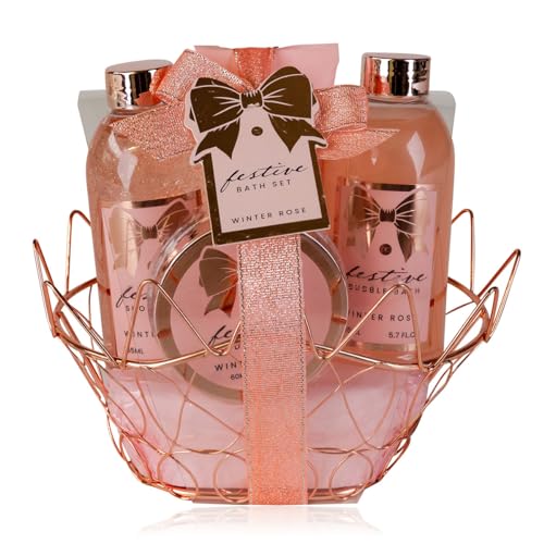accentra-festive-duschset-frauen-geschenkset-winter-rose-im-ros-drahtkorb-4-teil image 2