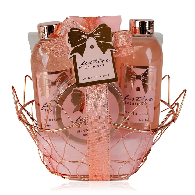 accentra-festive-duschset-frauen-geschenkset-winter-rose-im-ros-drahtkorb-4-teil image 1