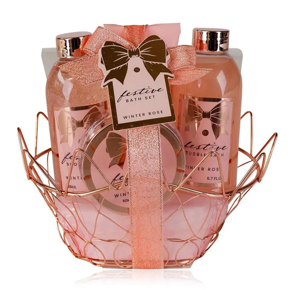 accentra-festive-duschset-frauen-geschenkset-winter-rose-im-ros-drahtkorb-4-teil image 1