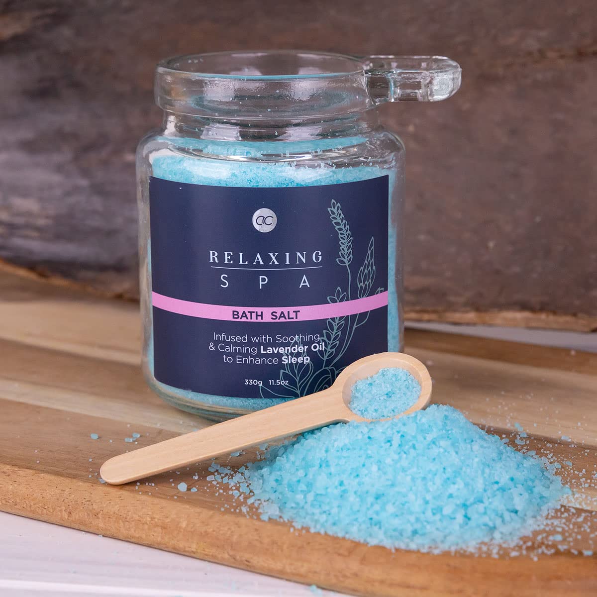 accentra-relaxing-spa-badesalz-lavendel-330g-im-glas-mit-kork-und-holzl-ffel image 2