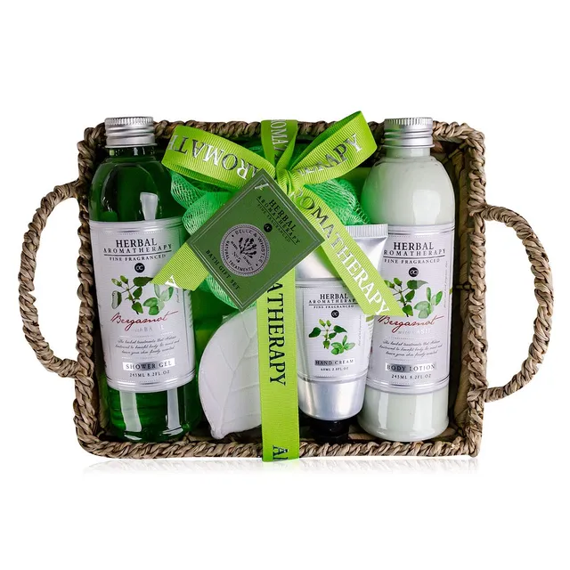 accentra-badeset-herbal-6-teilig-im-seegraskorb-wellness-set image 1