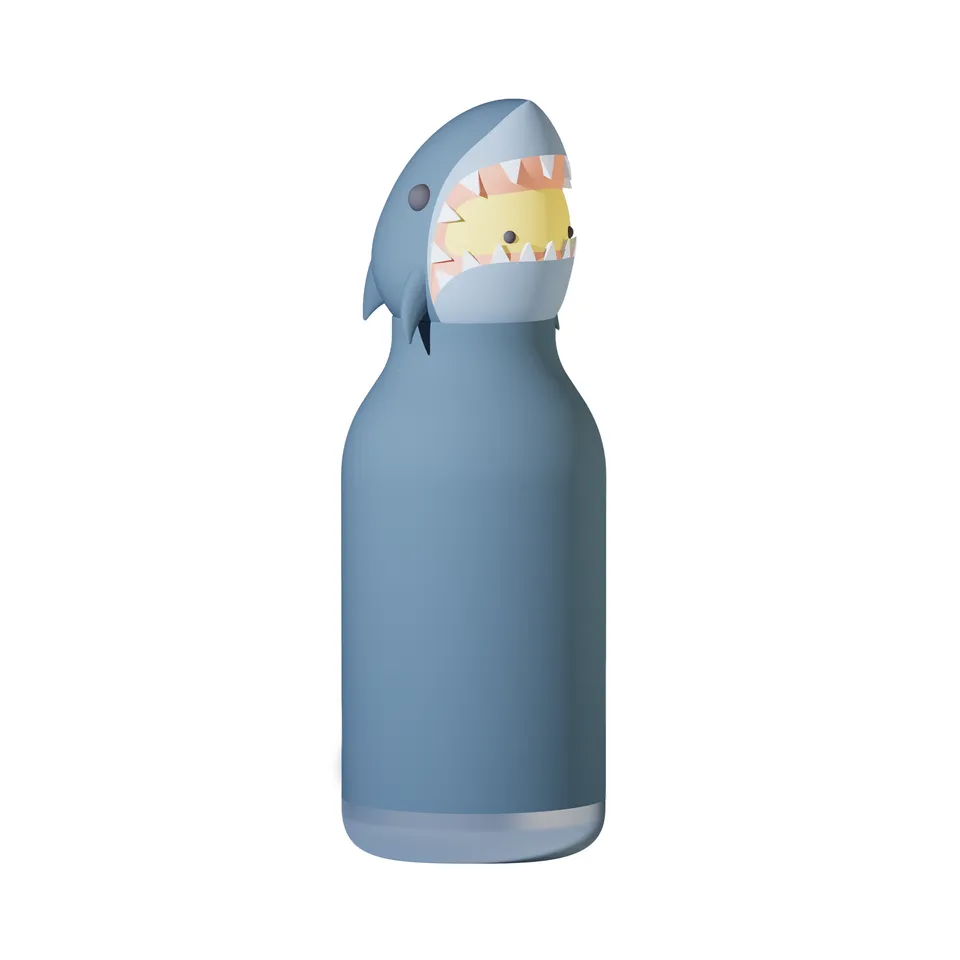 asobu-shark-bestie-bottle-kinder-trinkflasche-16-oz-mit-abnehmbarem-silikon-char image 1