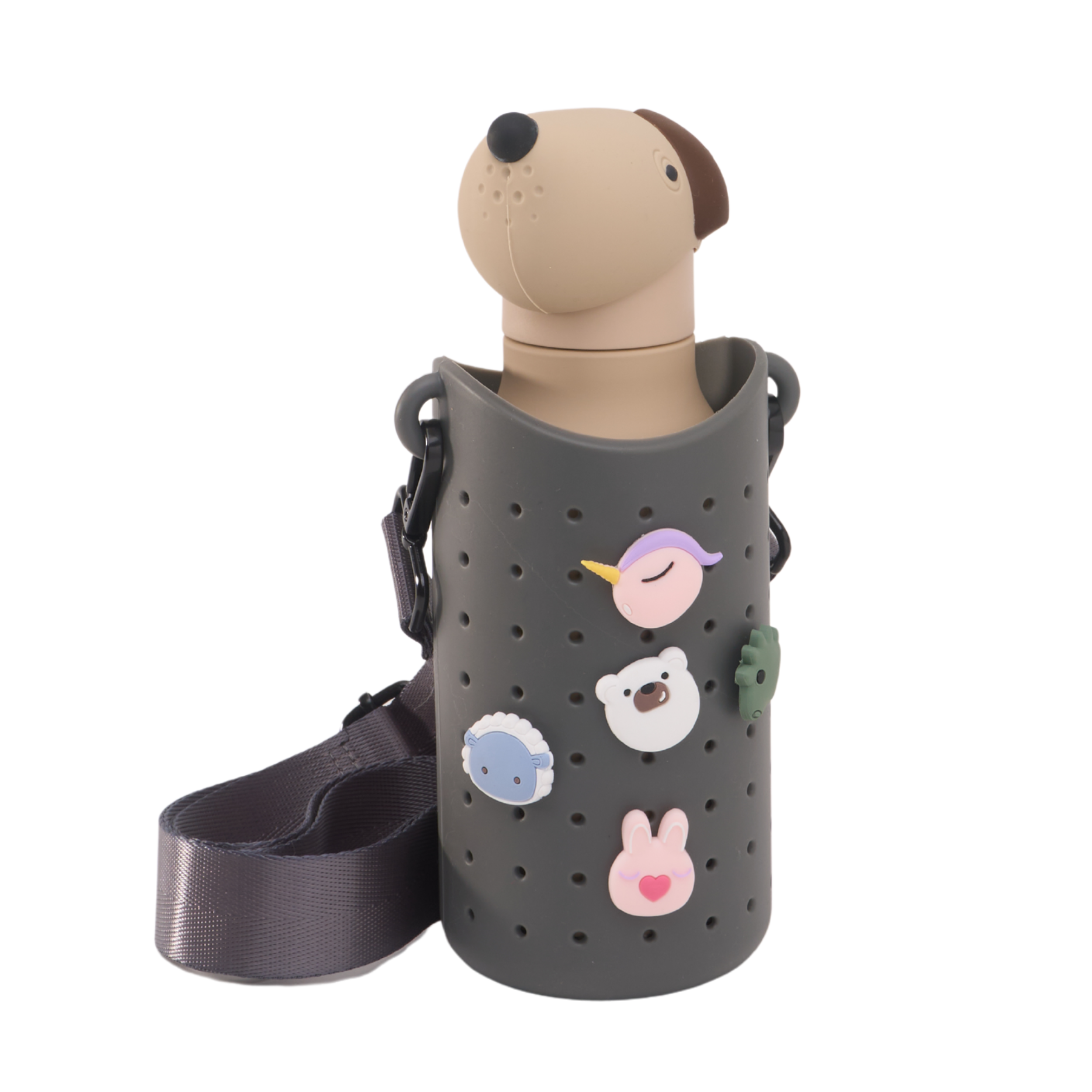 asobu-beige-dog-bestie-bottle-kinder-trinkflasche-473-ml-mit-silikon-figur image 3