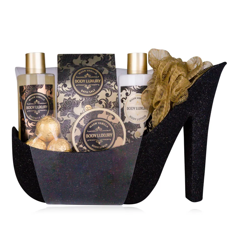 accentra-badeset-body-luxury-vanille-im-schwarzen-glitzer-pump-6-teilig image 1