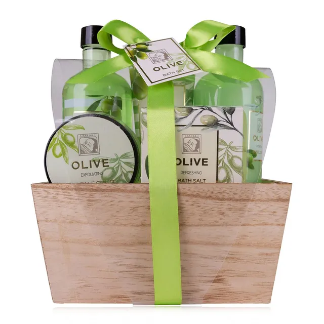 accentra-duschset-olive-geschenkset-5-teilig-in-holzbox image 1