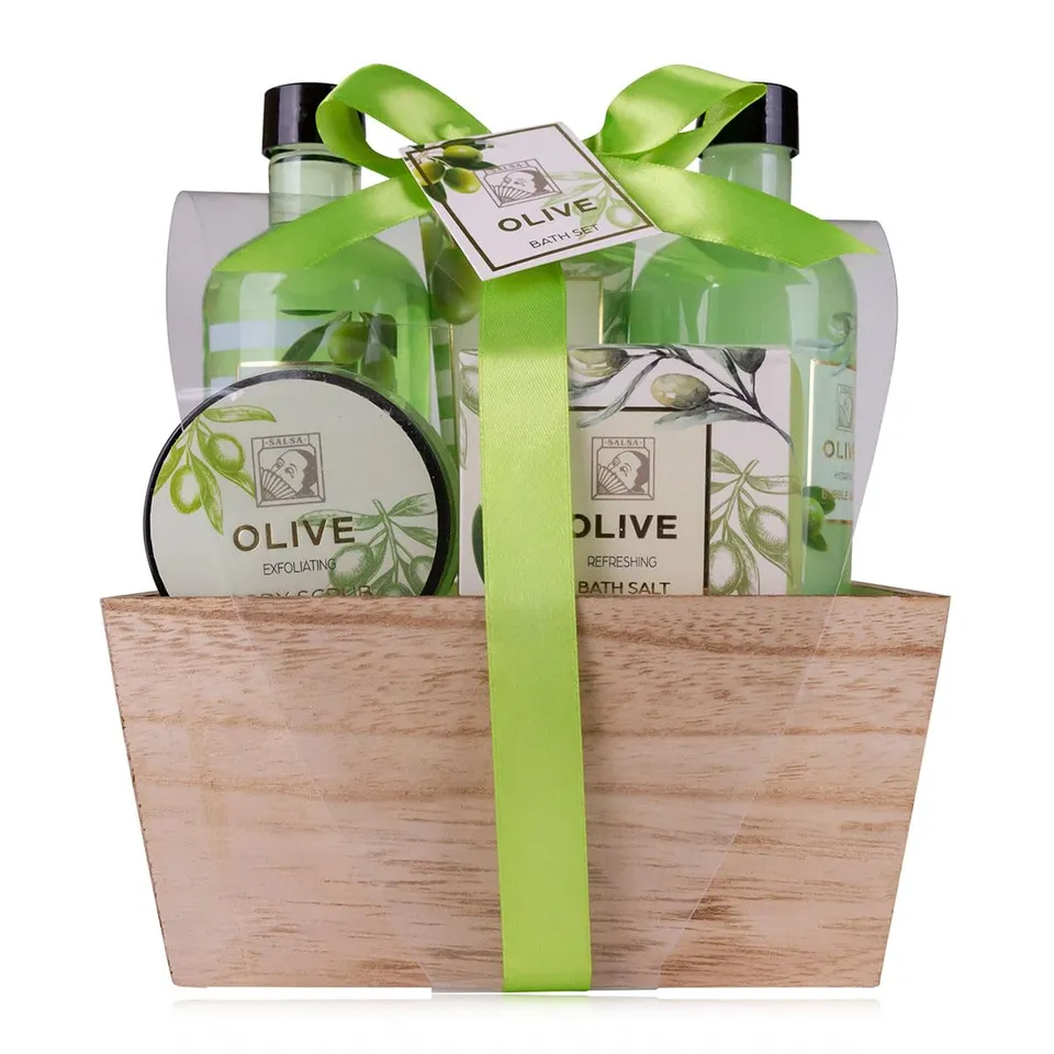 accentra-duschset-olive-geschenkset-5-teilig-in-holzbox image 1
